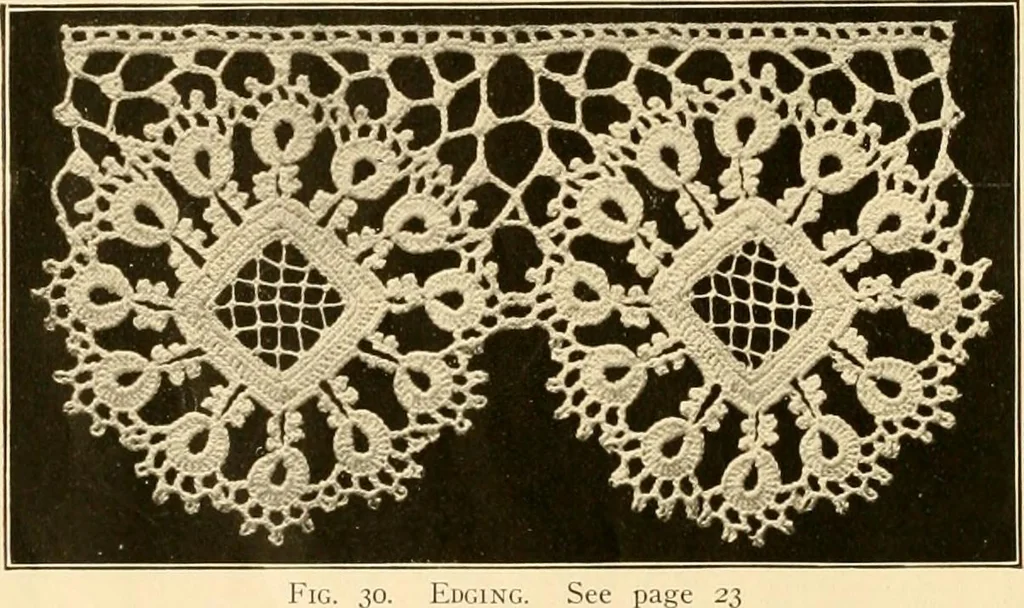 An illustration from The Priscilla crochet book, edgings and insertions, no. 2; a collection of beautiful and useful patterns, with directions for working, 1916, leaf 25