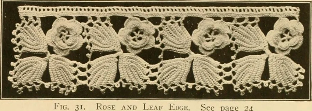 An illustration from The Priscilla crochet book, edgings and insertions, no. 2; a collection of beautiful and useful patterns, with directions for working, 1916, leaf 26