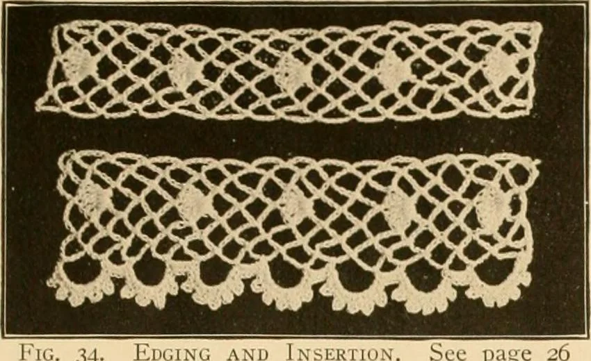 An illustration from The Priscilla crochet book, edgings and insertions, no. 2; a collection of beautiful and useful patterns, with directions for working, 1916, leaf 28