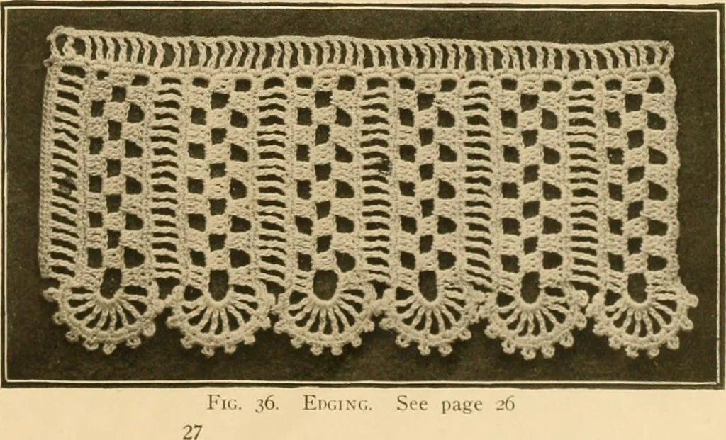 An illustration from The Priscilla crochet book, edgings and insertions, no. 2; a collection of beautiful and useful patterns, with directions for working, 1916, leaf 28