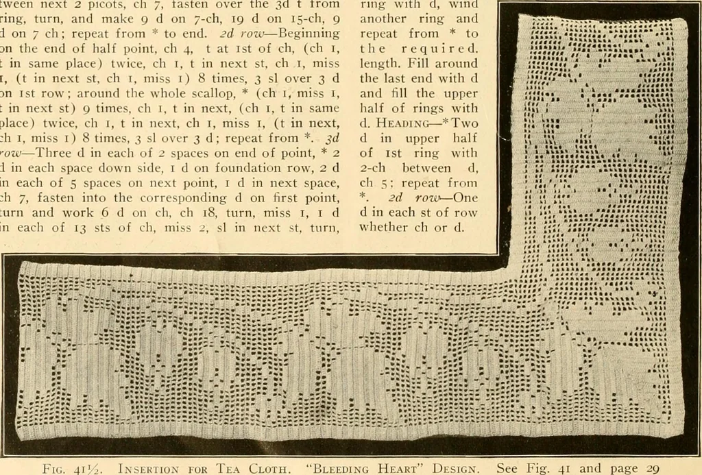 An illustration from The Priscilla crochet book, edgings and insertions, no. 2; a collection of beautiful and useful patterns, with directions for working, 1916, leaf 31
