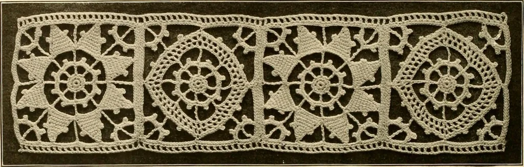 An illustration from The Priscilla crochet book, edgings and insertions, no. 2; a collection of beautiful and useful patterns, with directions for working, 1916, leaf 33