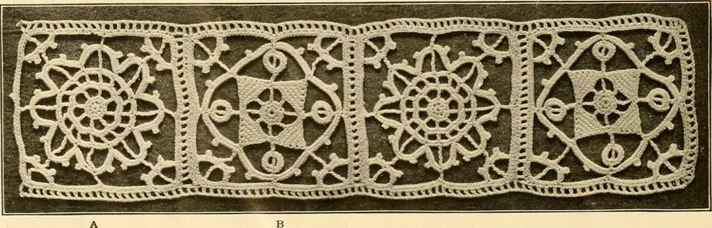 An illustration from The Priscilla crochet book, edgings and insertions, no. 2; a collection of beautiful and useful patterns, with directions for working, 1916, leaf 33