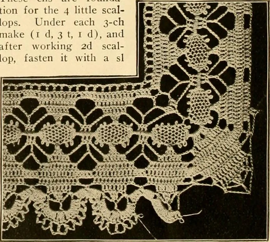 An illustration from The Priscilla crochet book, edgings and insertions, no. 2; a collection of beautiful and useful patterns, with directions for working, 1916, leaf 39