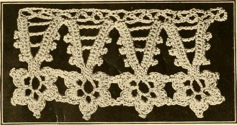 An illustration from The Priscilla crochet book, edgings and insertions, no. 2; a collection of beautiful and useful patterns, with directions for working, 1916, leaf 43