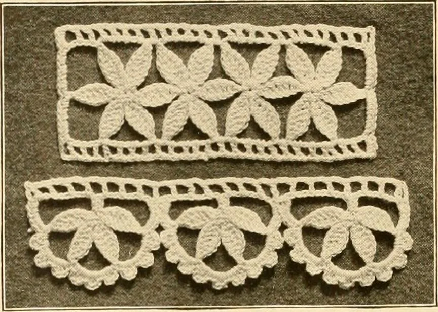 An illustration from The Priscilla crochet book, edgings and insertions, no. 2; a collection of beautiful and useful patterns, with directions for working, 1916, leaf 45