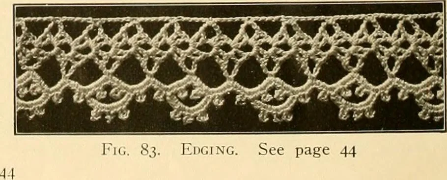 An illustration from The Priscilla crochet book, edgings and insertions, no. 2; a collection of beautiful and useful patterns, with directions for working, 1916, leaf 45