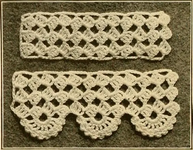 An illustration from The Priscilla crochet book, edgings and insertions, no. 2; a collection of beautiful and useful patterns, with directions for working, 1916, leaf 47