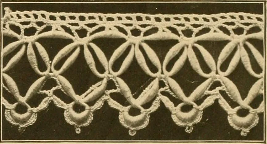 An illustration from The Priscilla crochet book, edgings and insertions, no. 2; a collection of beautiful and useful patterns, with directions for working, 1916, leaf 48