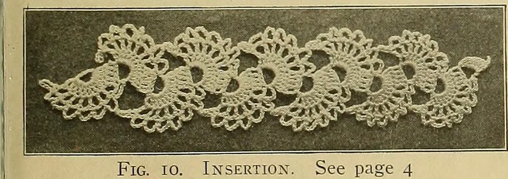 An illustration from The Priscilla crochet book, edgings and insertions; a collection of beautiful and useful patterns, with directions for working, 1913, leaf 10