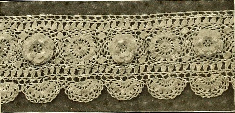 An illustration from The Priscilla crochet book, edgings and insertions; a collection of beautiful and useful patterns, with directions for working, 1913, leaf 16