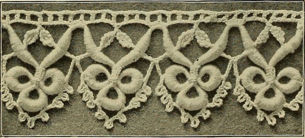 An illustration from The Priscilla crochet book, edgings and insertions; a collection of beautiful and useful patterns, with directions for working, 1913, leaf 21