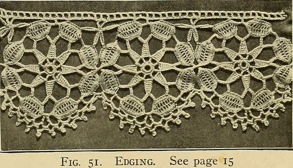 An illustration from The Priscilla crochet book, edgings and insertions; a collection of beautiful and useful patterns, with directions for working, 1913, leaf 22