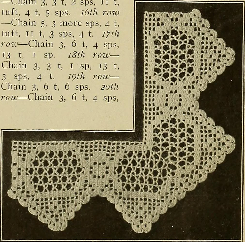 An illustration from The Priscilla crochet book, edgings and insertions; a collection of beautiful and useful patterns, with directions for working, 1913, leaf 34