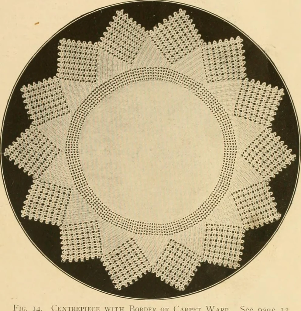 An illustration from The Priscilla crochet book, centerpieces and doilies;, 1915, leaf 12