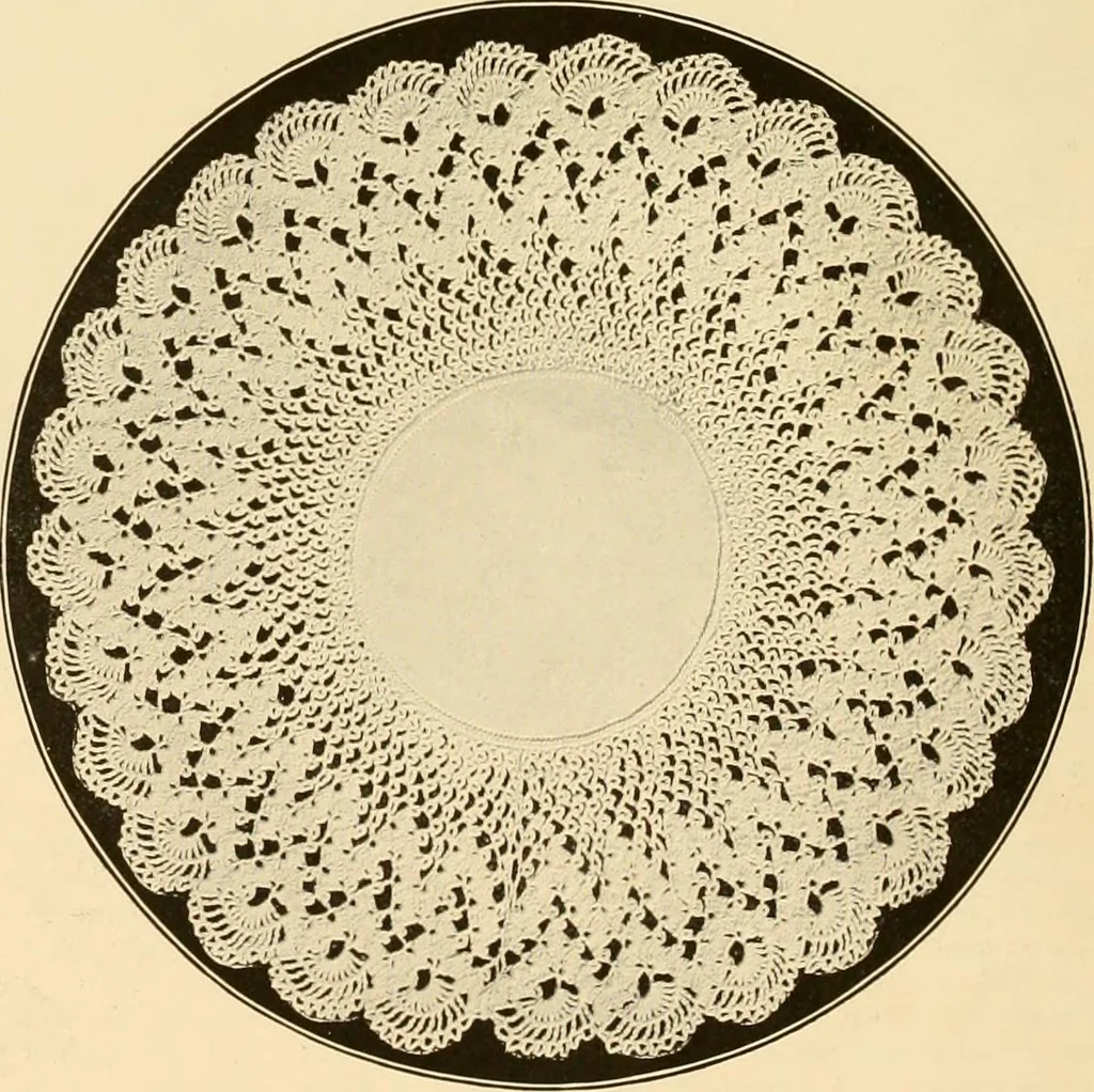 An illustration from The Priscilla crochet book, centerpieces and doilies;, 1915, leaf 13