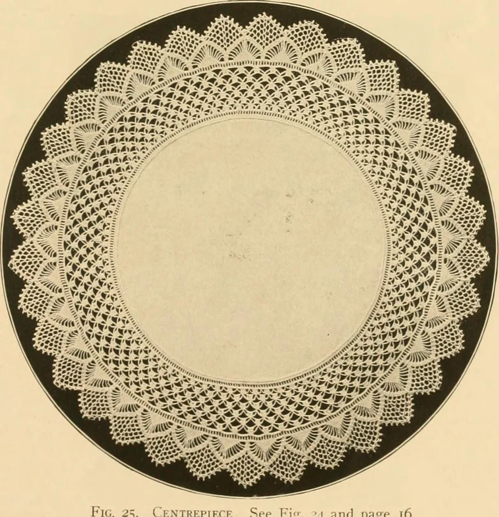 An illustration from The Priscilla crochet book, centerpieces and doilies;, 1915, leaf 16