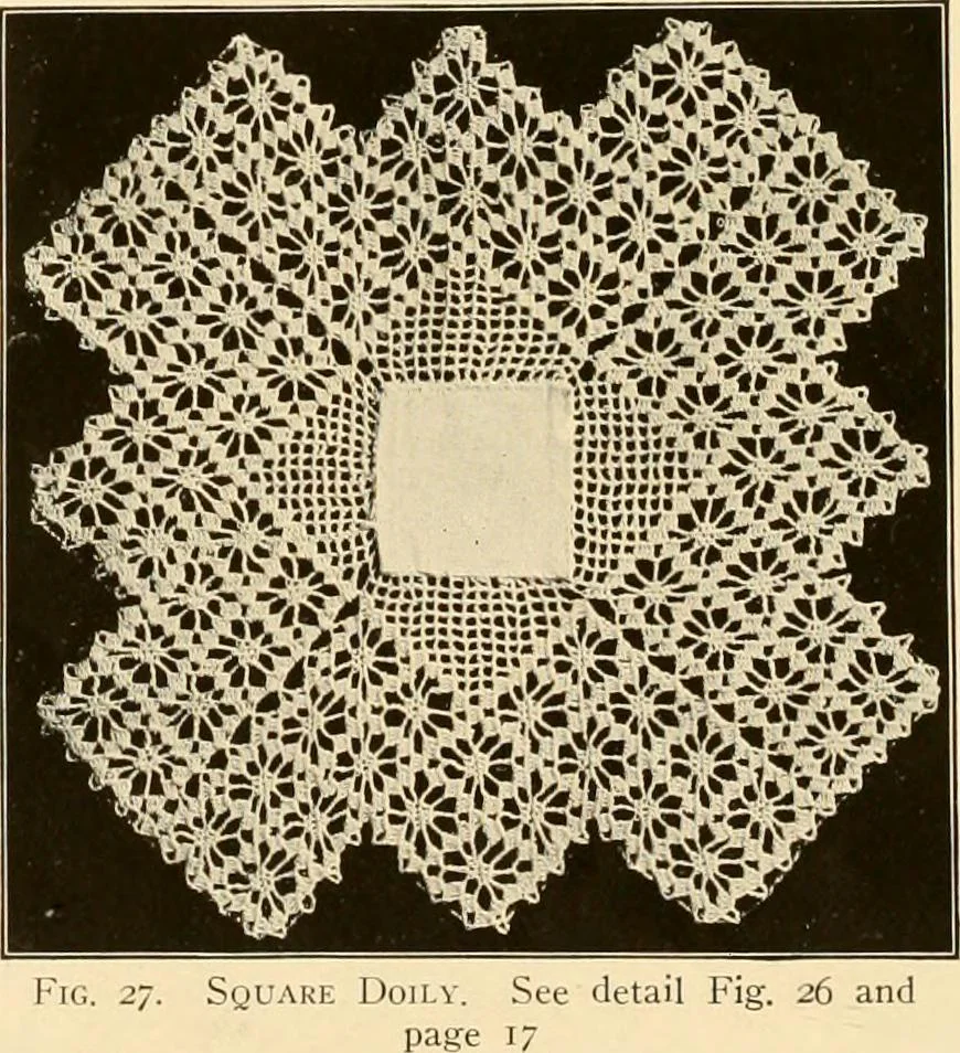 An illustration from The Priscilla crochet book, centerpieces and doilies;, 1915, leaf 17