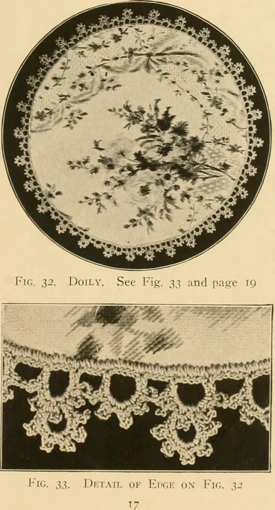 An illustration from The Priscilla crochet book, centerpieces and doilies;, 1915, leaf 18