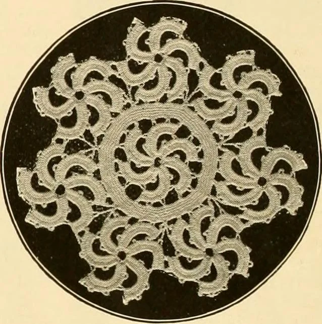 An illustration from The Priscilla crochet book, centerpieces and doilies;, 1915, leaf 19