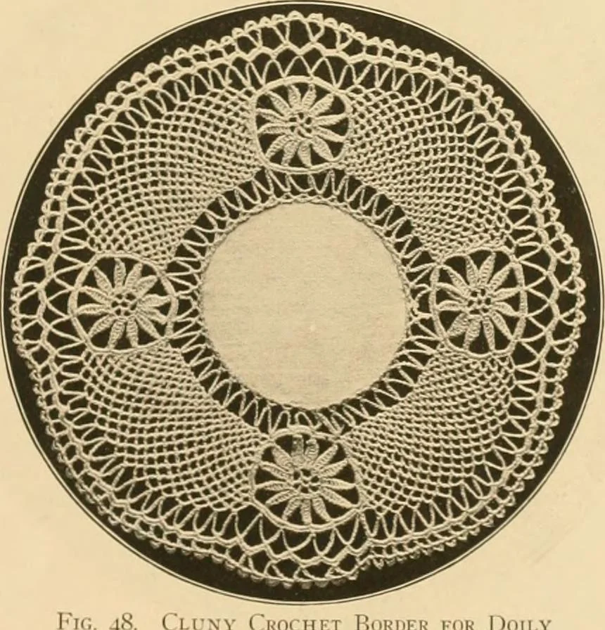An illustration from The Priscilla crochet book, centerpieces and doilies;, 1915, leaf 24