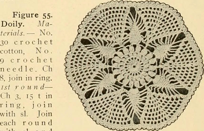 An illustration from The Priscilla crochet book, centerpieces and doilies;, 1915, leaf 29