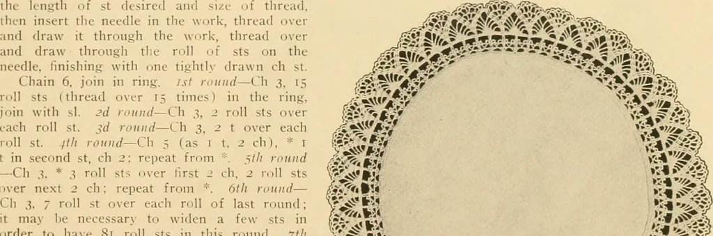 An illustration from The Priscilla crochet book, centerpieces and doilies;, 1915, leaf 32