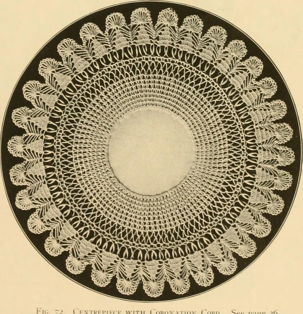An illustration from The Priscilla crochet book, centerpieces and doilies;, 1915, leaf 34