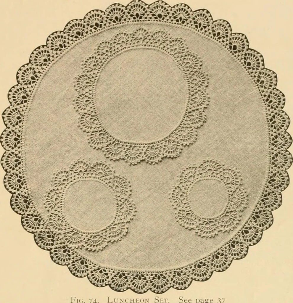 An illustration from The Priscilla crochet book, centerpieces and doilies;, 1915, leaf 36