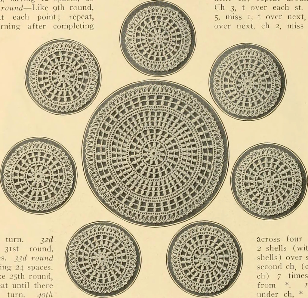 An illustration from The Priscilla crochet book, centerpieces and doilies;, 1915, leaf 39