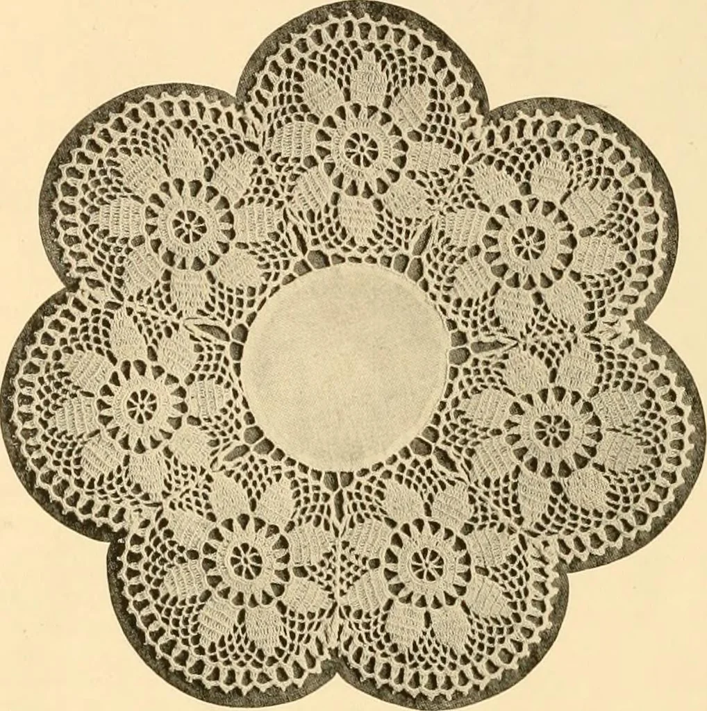 An illustration from The Priscilla crochet book, centerpieces and doilies;, 1915, leaf 43