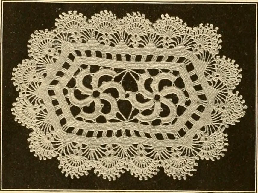 An illustration from The Priscilla crochet book, centerpieces and doilies;, 1915, leaf 47