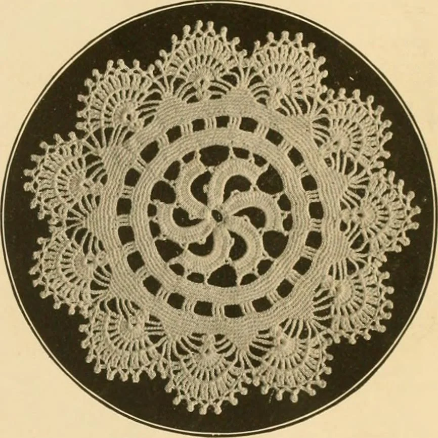 An illustration from The Priscilla crochet book, centerpieces and doilies;, 1915, leaf 48