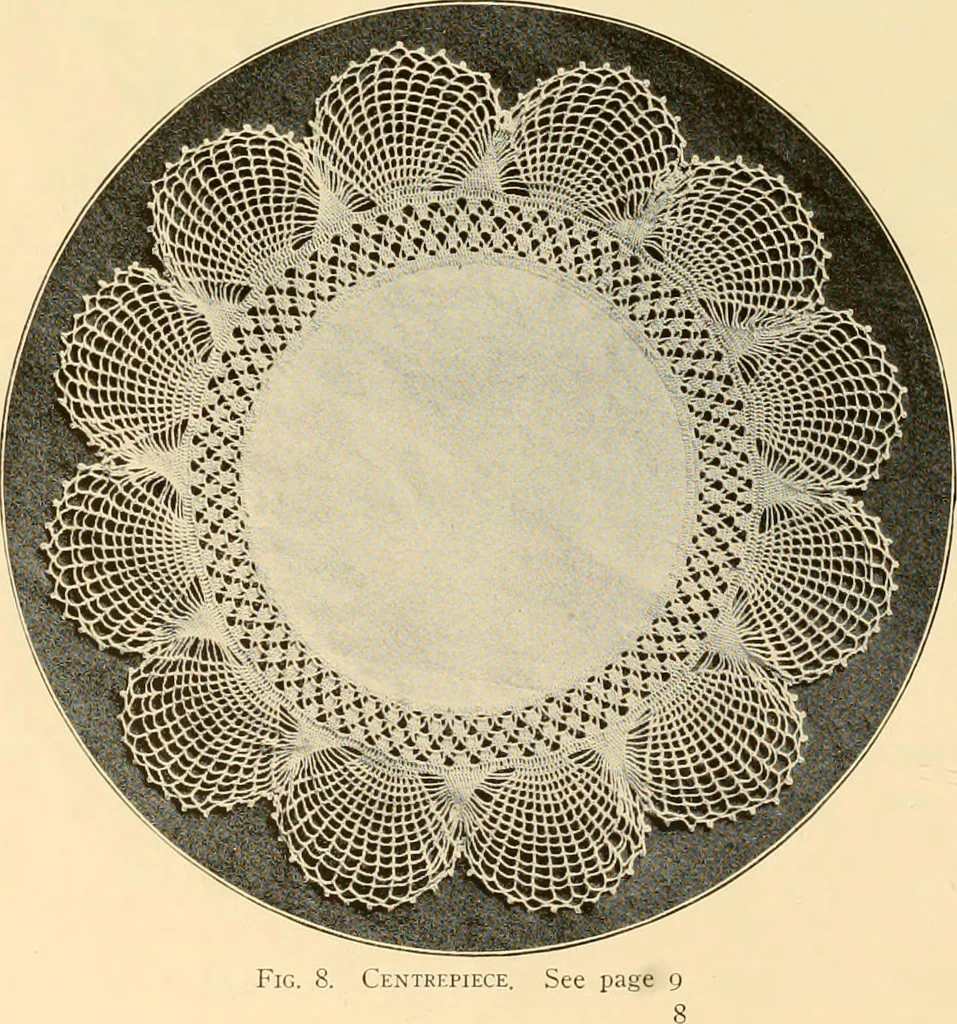 An illustration from The Priscilla crochet book, centerpieces and doilies;, 1915, leaf 9