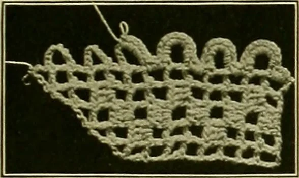 An illustration from The Priscilla filet crochet book : a collection of beautiful designs in filet crochet, equally adapted to cross-stitch beads and canvas with working directions, 1915, leaf 10