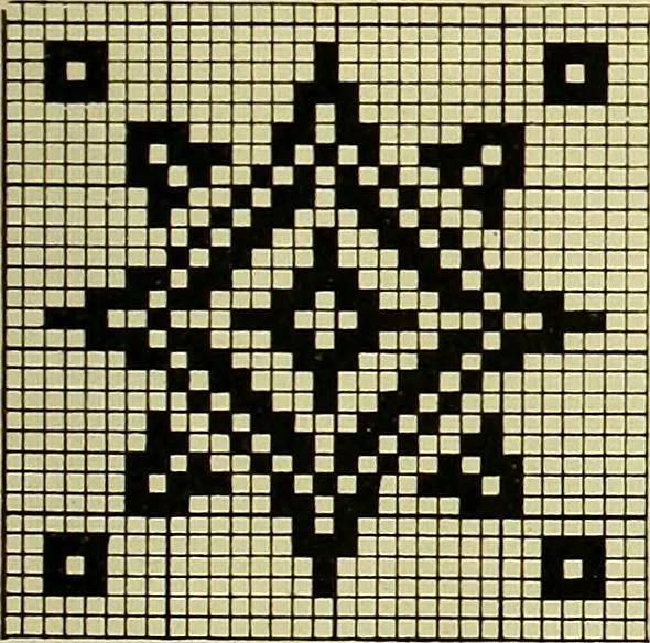 An illustration from The Priscilla filet crochet book : a collection of beautiful designs in filet crochet, equally adapted to cross-stitch beads and canvas with working directions, 1915, leaf 22
