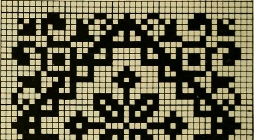 An illustration from The Priscilla filet crochet book : a collection of beautiful designs in filet crochet, equally adapted to cross-stitch beads and canvas with working directions, 1915, leaf 39