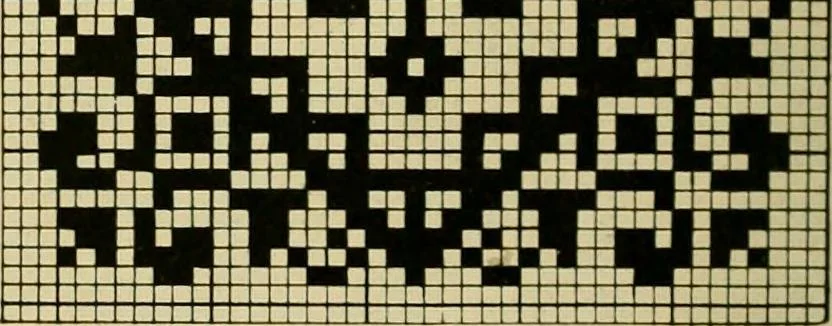 An illustration from The Priscilla filet crochet book : a collection of beautiful designs in filet crochet, equally adapted to cross-stitch beads and canvas with working directions, 1915, leaf 39