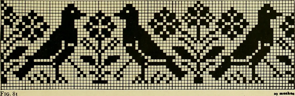 An illustration from The Priscilla filet crochet book : a collection of beautiful designs in filet crochet, equally adapted to cross-stitch beads and canvas with working directions, 1915, leaf 40