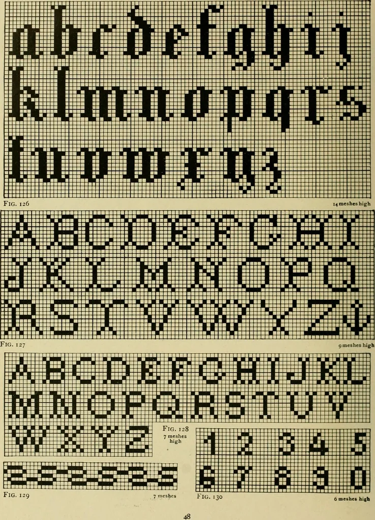 An illustration from The Priscilla filet crochet book : a collection of beautiful designs in filet crochet, equally adapted to cross-stitch beads and canvas with working directions, 1915, leaf 55