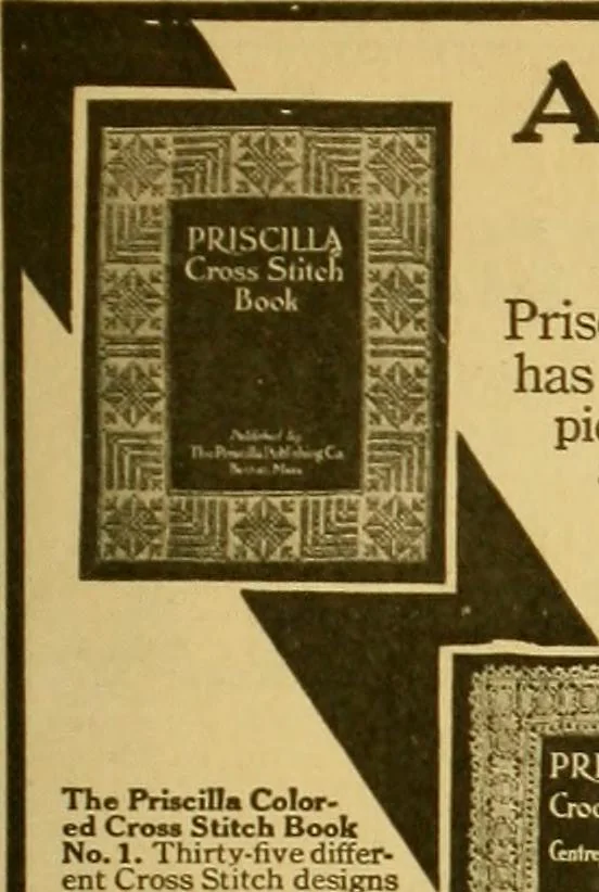 An illustration from The Priscilla filet crochet book : a collection of beautiful designs in filet crochet, equally adapted to cross-stitch beads and canvas with working directions, 1915, leaf 56