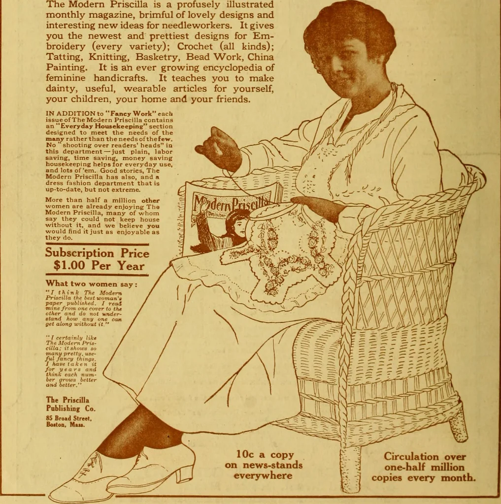 An illustration from The Priscilla filet crochet book : a collection of beautiful designs in filet crochet, equally adapted to cross-stitch beads and canvas with working directions, 1915, leaf 57