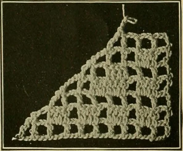 An illustration from The Priscilla filet crochet book : a collection of beautiful designs in filet crochet, equally adapted to cross-stitch beads and canvas with working directions, 1915, leaf 9