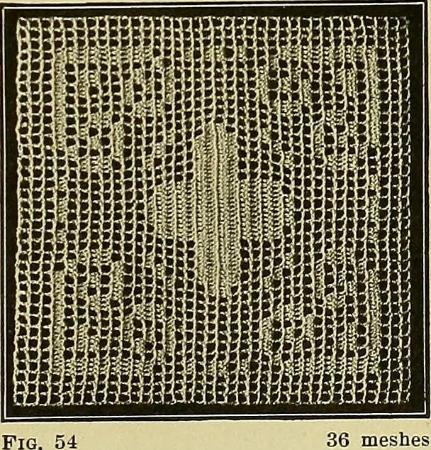An illustration from The Priscilla filet crochet book, no. 2 ; a collection of beautiful designs in filet crochet, introducing filet crochet brodé, embroidery on crochet and cameo crochet, 1914, leaf 24