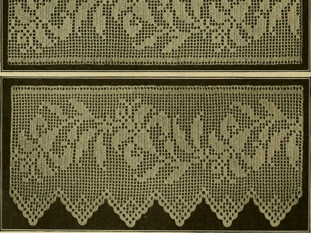 An illustration from The Priscilla filet crochet book, no. 2 ; a collection of beautiful designs in filet crochet, introducing filet crochet brodé, embroidery on crochet and cameo crochet, 1914, leaf 29