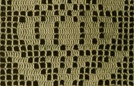 An illustration from The Priscilla filet crochet book, no. 2 ; a collection of beautiful designs in filet crochet, introducing filet crochet brodé, embroidery on crochet and cameo crochet, 1914, leaf 31