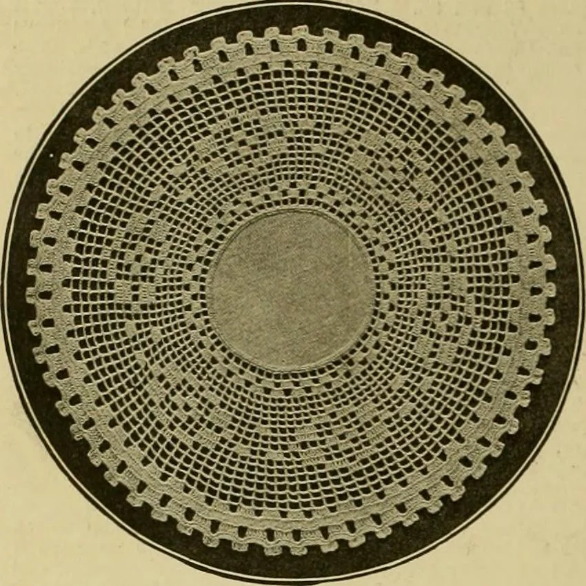 An illustration from The Priscilla filet crochet book, no. 2 ; a collection of beautiful designs in filet crochet, introducing filet crochet brodé, embroidery on crochet and cameo crochet, 1914, leaf 37