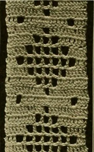 An illustration from The Priscilla filet crochet book, no. 2 ; a collection of beautiful designs in filet crochet, introducing filet crochet brodé, embroidery on crochet and cameo crochet, 1914, leaf 37
