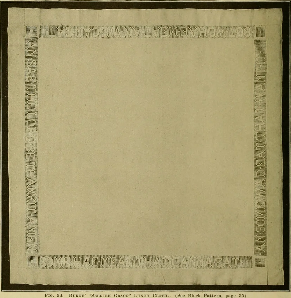 An illustration from The Priscilla filet crochet book, no. 2 ; a collection of beautiful designs in filet crochet, introducing filet crochet brodé, embroidery on crochet and cameo crochet, 1914, leaf 39