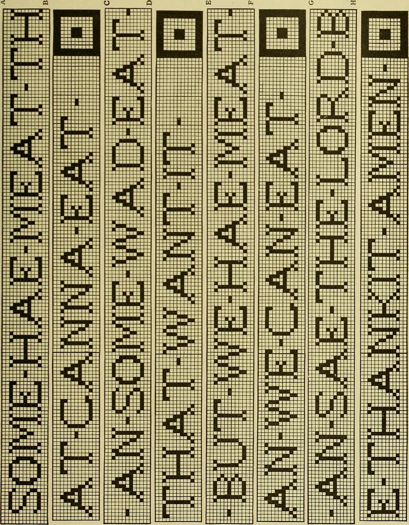 An illustration from The Priscilla filet crochet book, no. 2 ; a collection of beautiful designs in filet crochet, introducing filet crochet brodé, embroidery on crochet and cameo crochet, 1914, leaf 40